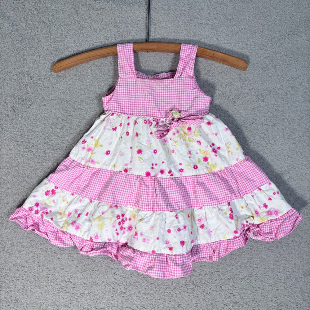 Jona Michelle Tiered Dress Baby Toddler Girl 2T Pink Gingham Floral Cottagecore‎